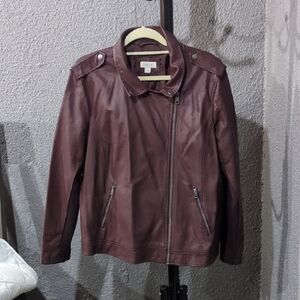 Women's Burgundy Faux Leather Jacket